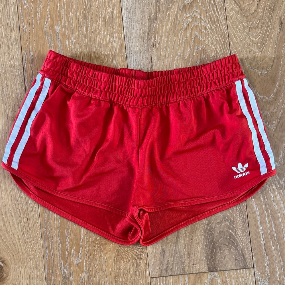 adidas Red Women's Athletic Shorts with White Side Stripes